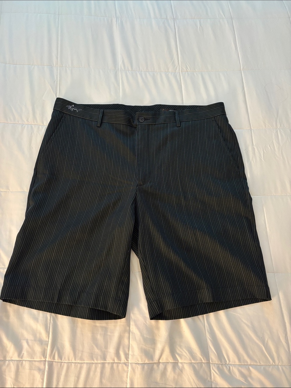 Greg Norman Collection Black Pinstripe Flat-Front Golf Shorts